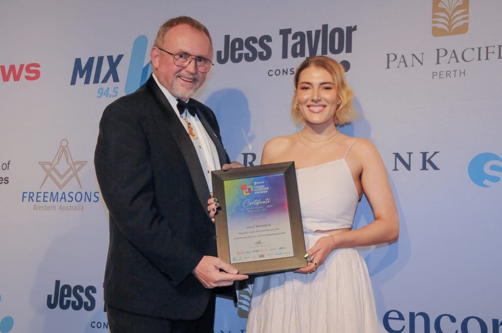 Masonic Care WA-Freemasons WA - Peter Kirwan & Finalist Lucy Stronach 